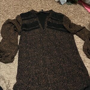 White House Black Market Brown and Black Blouse